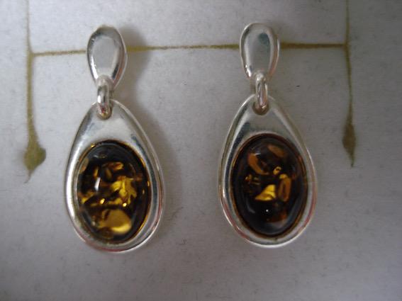 Preview of the first image of 925 STERLING SILVER & AMBER EARRINGS.