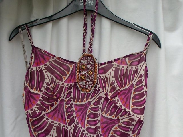 Image 2 of WAREHOUSE Pink Print Silk Top – Size 14