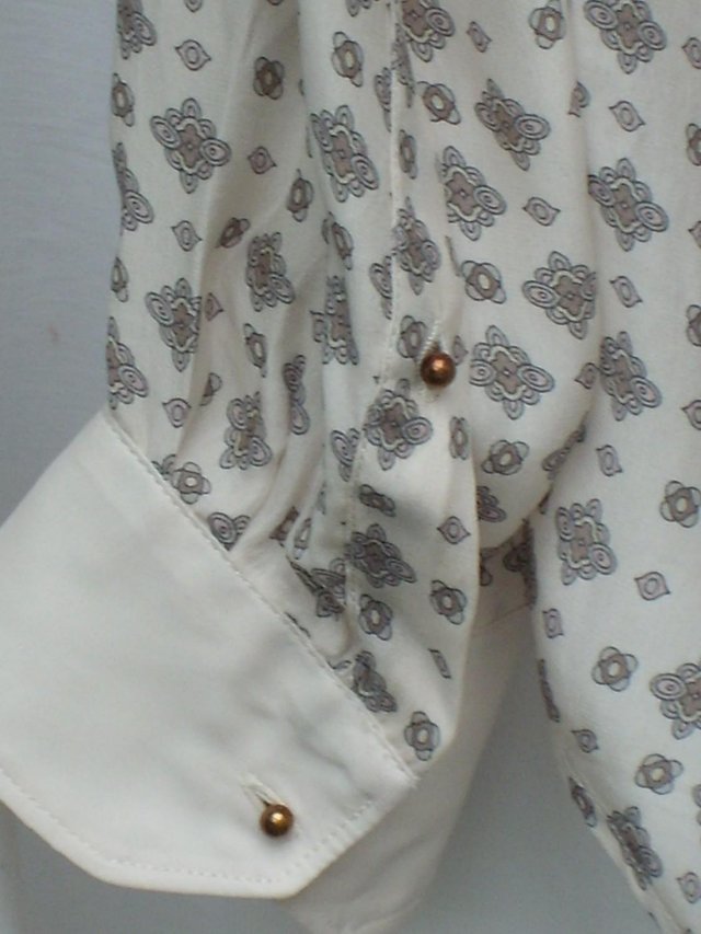 Image 3 of ZARA Brown On Cream Print Silk Blouse Top – Size 10 (M)