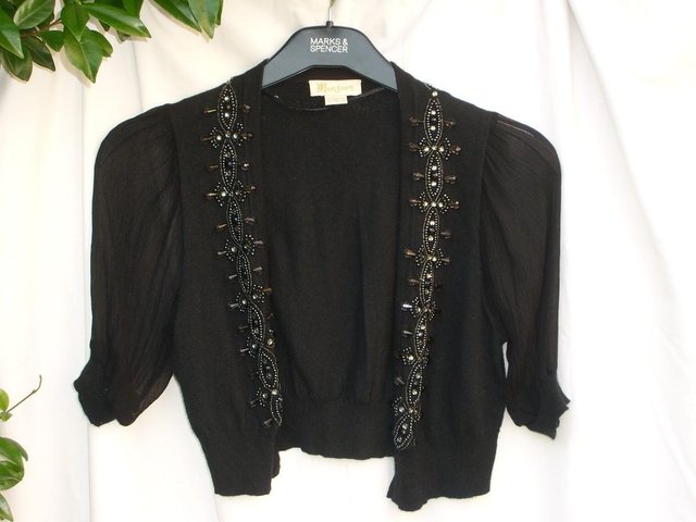 Preview of the first image of MONSOON  Black Beaded Bolero Top –Size 12.