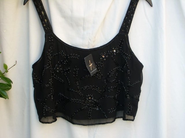 Preview of the first image of PRIMARK Black Beaded Crop Top – Size 12 NEW.