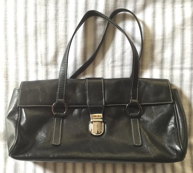 Preview of the first image of JANE SHILTON Jet Black Leather Grab Bag, As New..