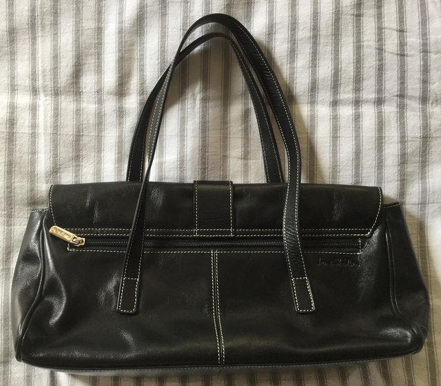 Image 2 of JANE SHILTON Jet Black Leather Grab Bag, As New.