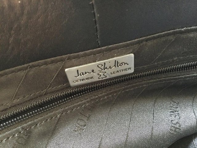 Image 4 of JANE SHILTON Jet Black Leather Grab Bag, As New.