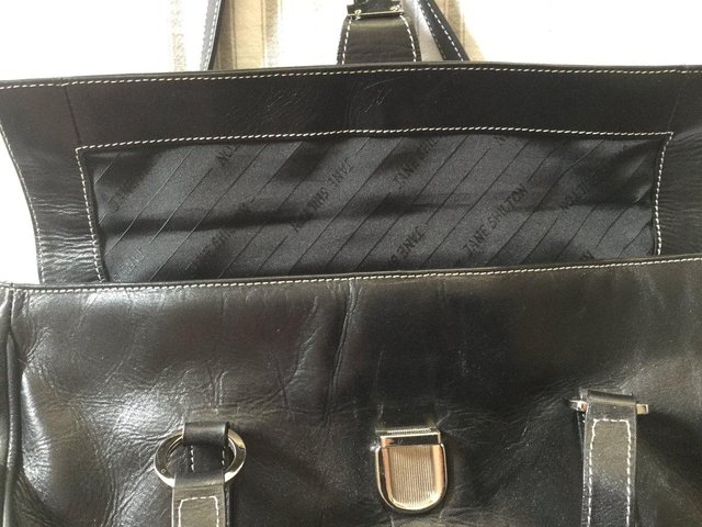 Image 5 of JANE SHILTON Jet Black Leather Grab Bag, As New.