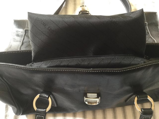 Image 7 of JANE SHILTON Jet Black Leather Grab Bag, As New.