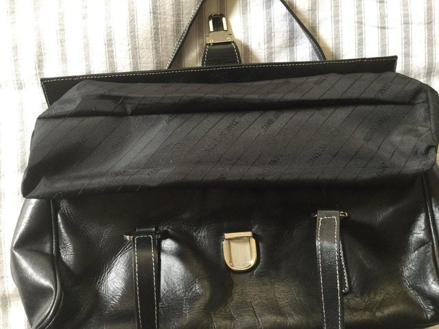 Image 8 of JANE SHILTON Jet Black Leather Grab Bag, As New.