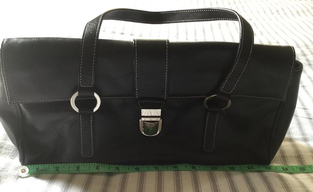 Image 11 of JANE SHILTON Jet Black Leather Grab Bag, As New.