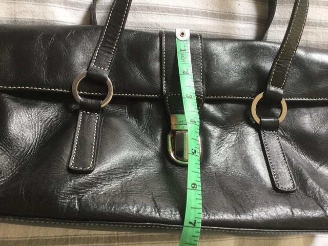 Image 14 of JANE SHILTON Jet Black Leather Grab Bag, As New.
