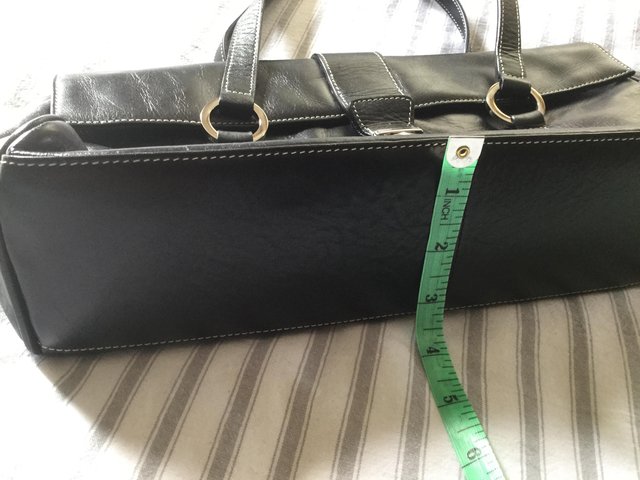 Image 15 of JANE SHILTON Jet Black Leather Grab Bag, As New.