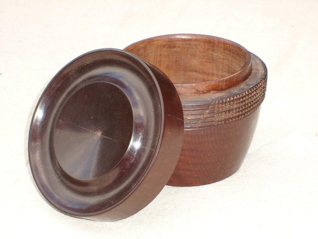 Preview of the first image of Vintage Turned & Carved Wood Pot With Lid.