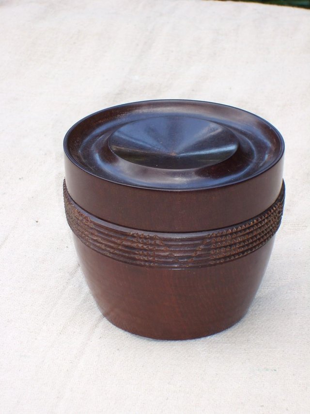 Image 2 of Vintage Turned & Carved Wood Pot With Lid