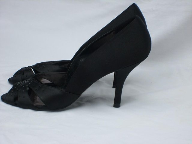 Image 2 of MONSOON Black Satin Evening Shoes – Size 8/41