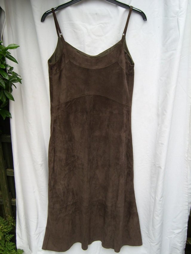 Image 3 of JIGSAW Mid Calf Brown Suede Dress – Size 10