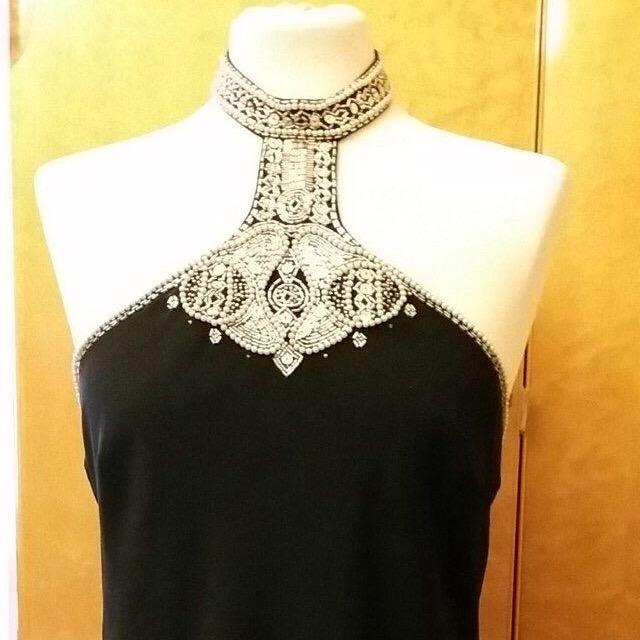 Preview of the first image of NEXT Sz 14 Black Chiffon Beaded Top.