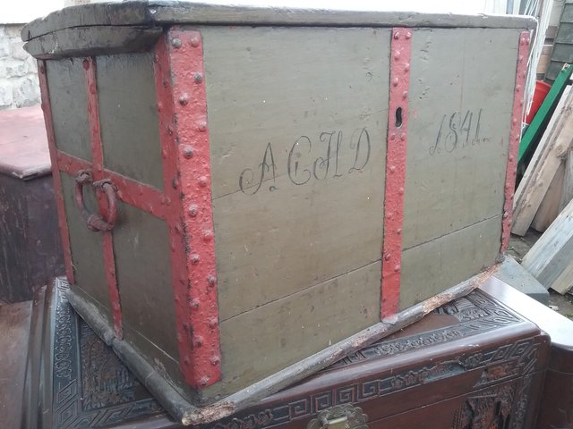 Image 2 of Old 19th century strong box/trunk with metal strap work