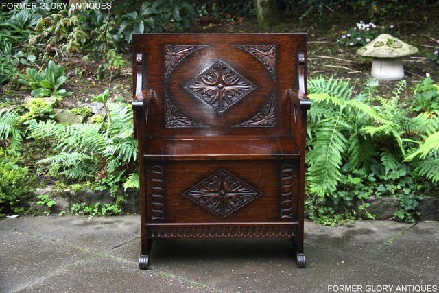 Preview of the first image of CARVED OAK MONKS BENCH BOX SETTLE ARMCHAIR STAND PEW CHEST.