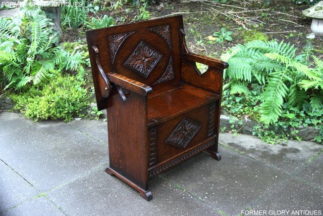Image 3 of CARVED OAK MONKS BENCH BOX SETTLE ARMCHAIR STAND PEW CHEST
