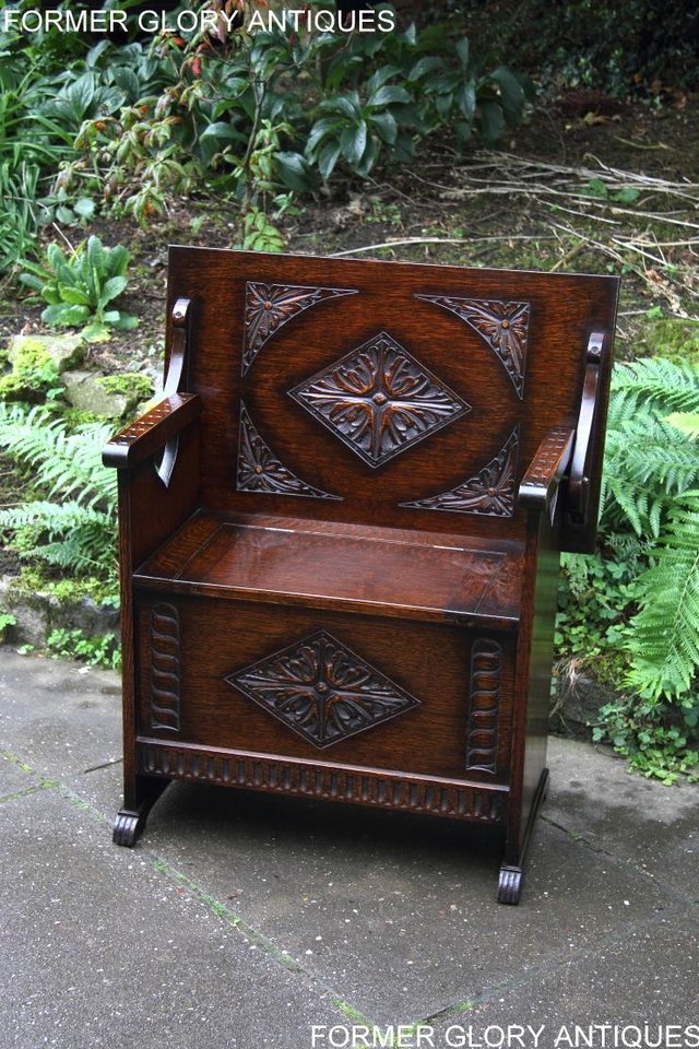 Image 7 of CARVED OAK MONKS BENCH BOX SETTLE ARMCHAIR STAND PEW CHEST