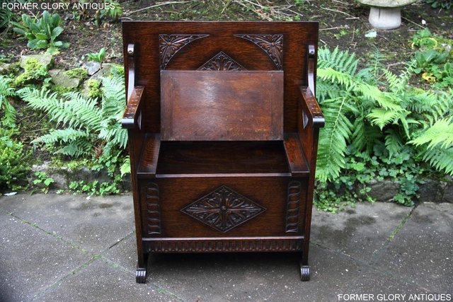 Image 8 of CARVED OAK MONKS BENCH BOX SETTLE ARMCHAIR STAND PEW CHEST