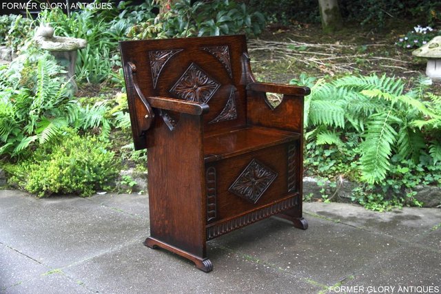 Image 92 of CARVED OAK MONKS BENCH BOX SETTLE ARMCHAIR STAND PEW CHEST