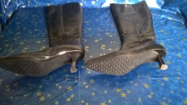 Image 3 of Clarks Black Leather Style Knee Length Boots Size 6.5 t