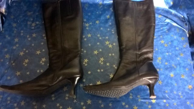Preview of the first image of Clarks Black Leather Style Knee Length Boots Size 6.5 t.