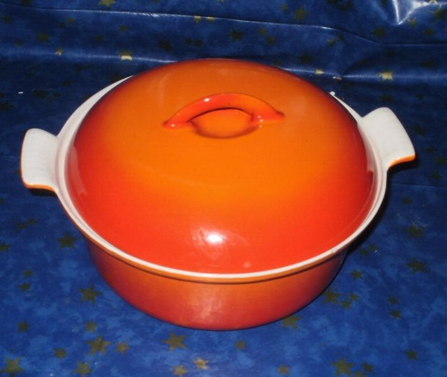 Preview of the first image of le crueset pan casserole dish pot  orange  states Belgium in.