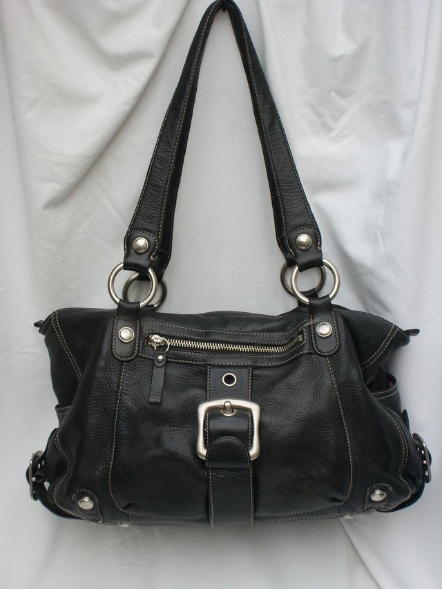 Preview of the first image of B. MAKOWSKY Black Leather Shoulder Handbag.