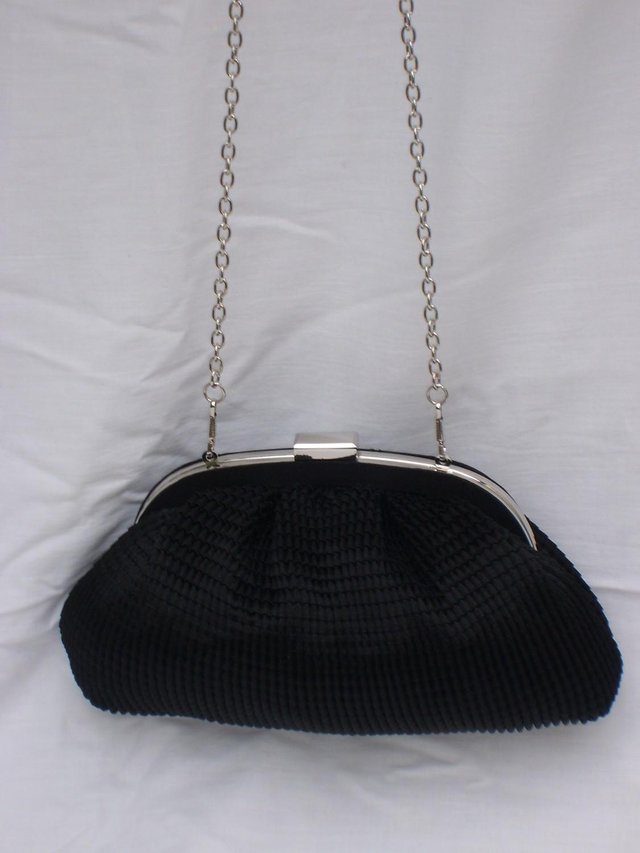 Preview of the first image of CARPISA Black Satin Evening Handbag/Clutch NEW!.