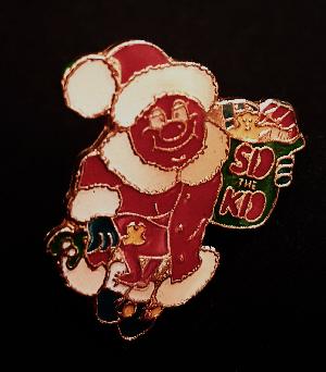 Preview of the first image of Collectable "Sid The Kid" Enamel Christmas Santa Pin Badge.