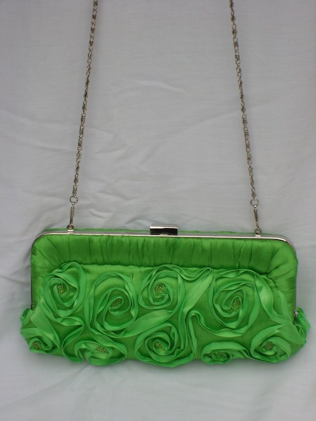 Preview of the first image of VOLUM Green Satin Evening Handbag/Clutch.