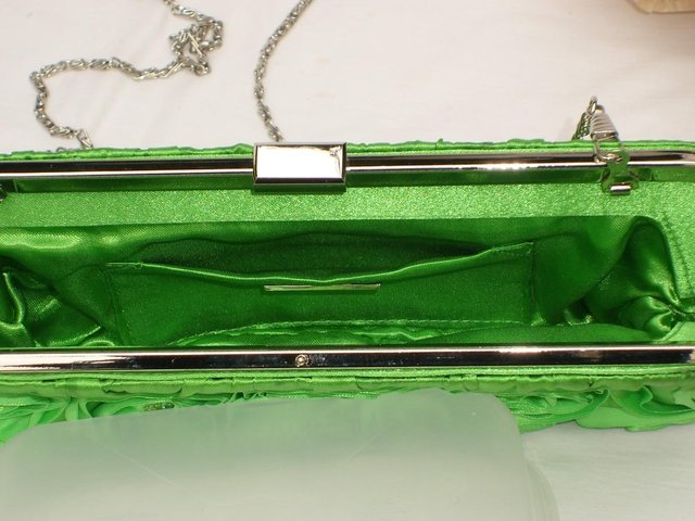 Image 3 of VOLUM Green Satin Evening Handbag/Clutch