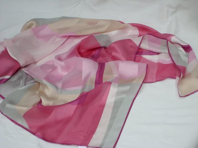 Preview of the first image of CATERINA Large Square Pink Silk Scarf – NEW.
