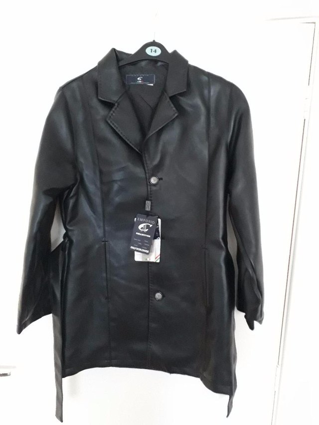 Preview of the first image of Brand new Ladies black leather coat.