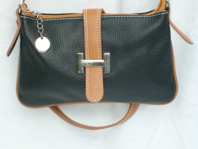 Image 2 of Black & Tan Leather Handbag NEW