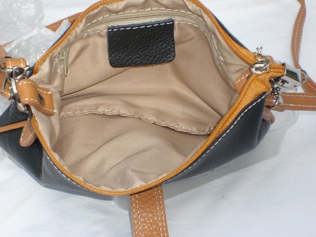 Image 3 of Black & Tan Leather Handbag NEW