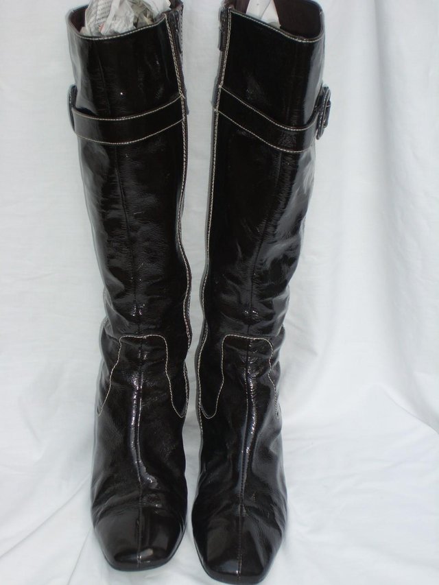 Preview of the first image of BODEN Brown Patent Leather Boots – Size 9/42.