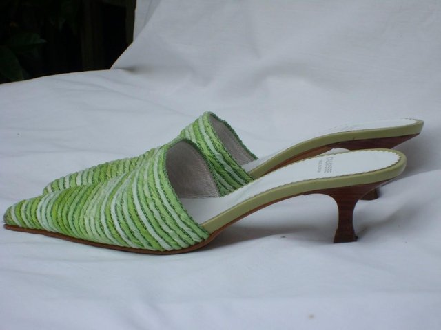 Preview of the first image of CALNISSE Elegant Green Mule Shoes – Size 4/37.