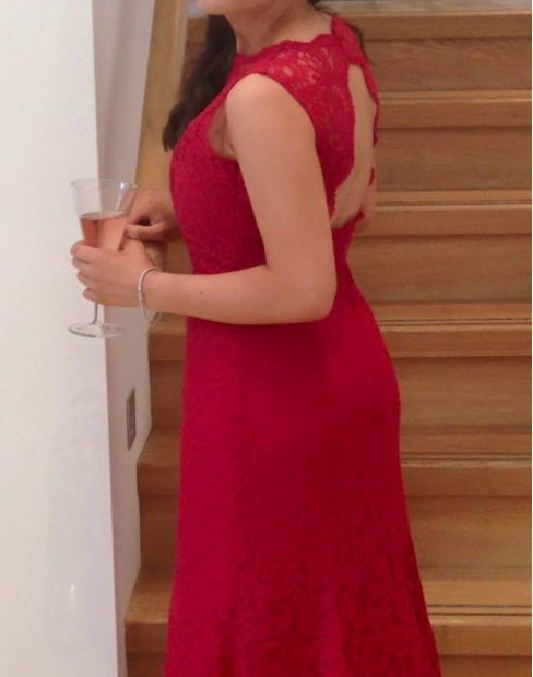 Preview of the first image of Spanish Red Beauty lace prom dress.