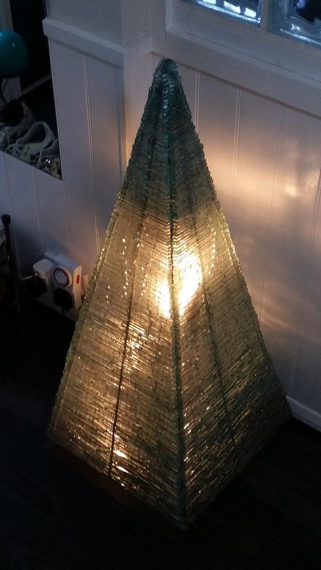 Preview of the first image of Large Handcrafted Glass Pyramid Lamp.