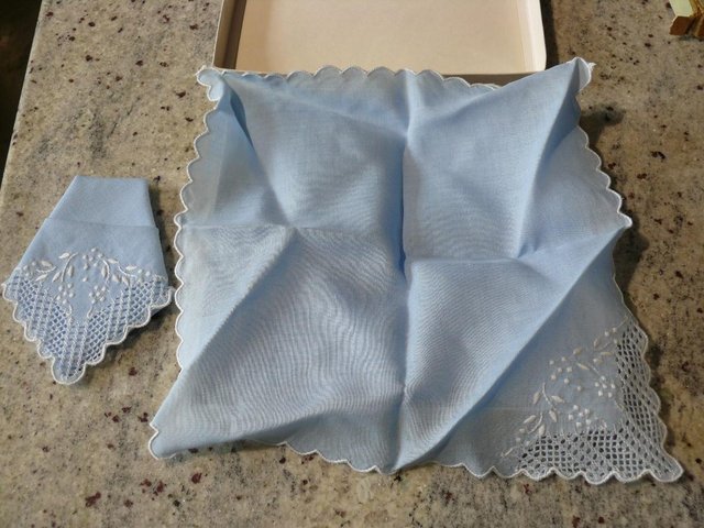 Preview of the first image of Hand Embroidered Cotton Handkerchiefs New Boxed.