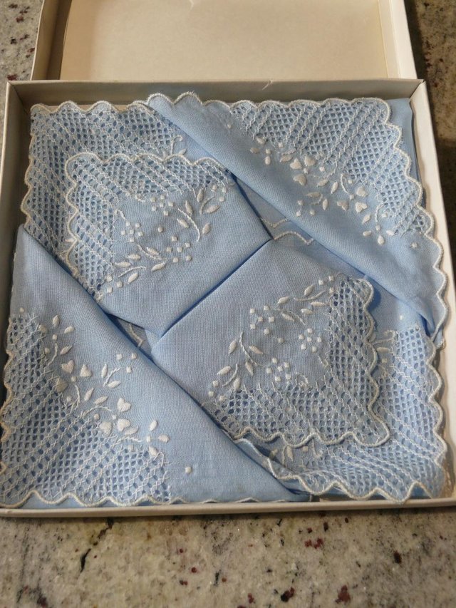 Image 2 of Hand Embroidered Cotton Handkerchiefs New Boxed