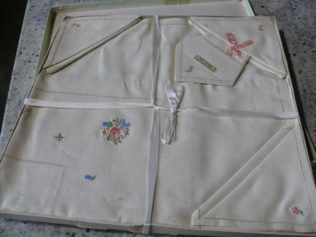 Preview of the first image of All Linen embroidered tablecloth and napkins.