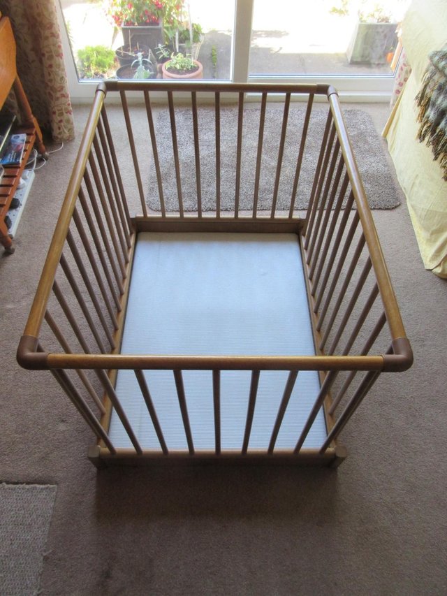 Image 3 of Childs Collapsible Strong Plastic Wooden Appearance Playpen