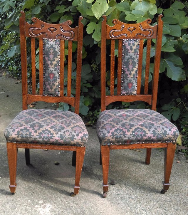 Preview of the first image of A pair of beautiful antique oak hall side chairs.