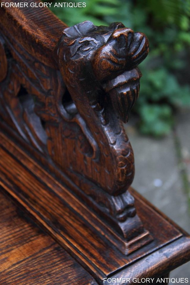 Image 6 of VICTORIAN CARVED OAK MONKS BENCH BOX SETTLE PEW CHEST