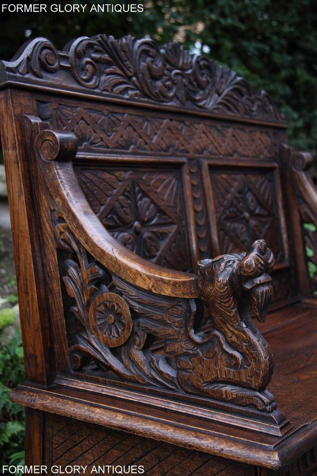 Image 10 of VICTORIAN CARVED OAK MONKS BENCH BOX SETTLE PEW CHEST