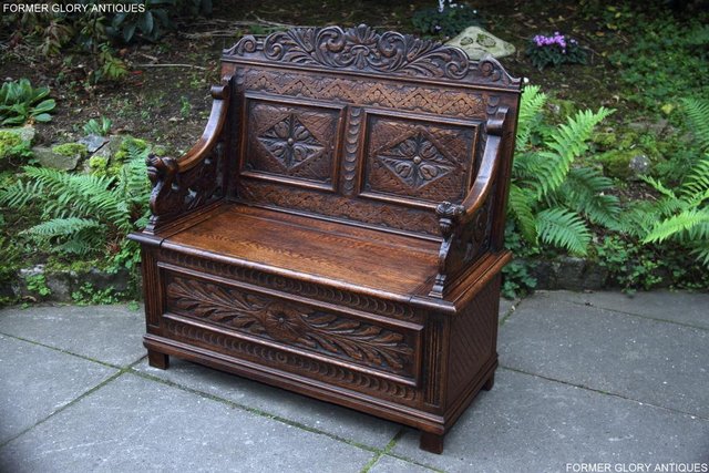 Image 11 of VICTORIAN CARVED OAK MONKS BENCH BOX SETTLE PEW CHEST