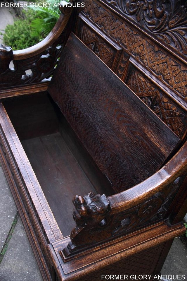Image 17 of VICTORIAN CARVED OAK MONKS BENCH BOX SETTLE PEW CHEST